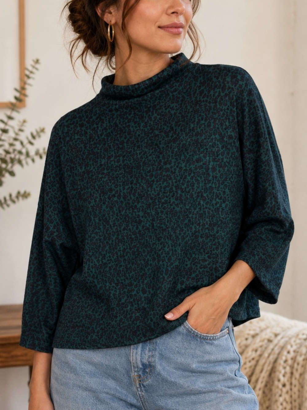 Banana Republic Leopard Print Sweater Mock-Neck Size M Sweater Mobwife Quiet Lux